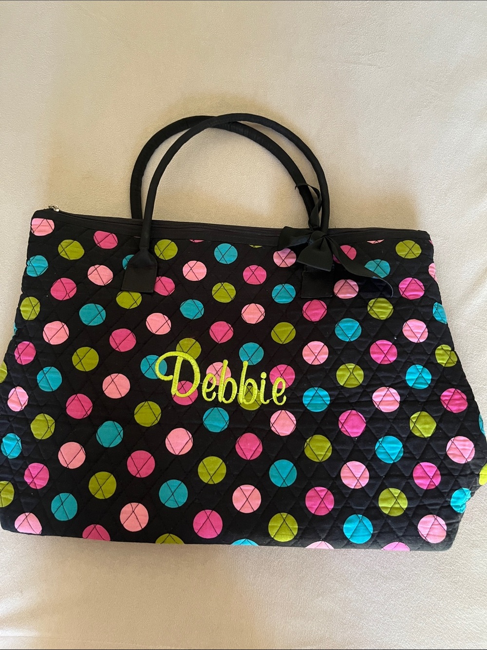 EUC BELVAH Personalized “DEBBIE” Quilted Polka Dot Bag